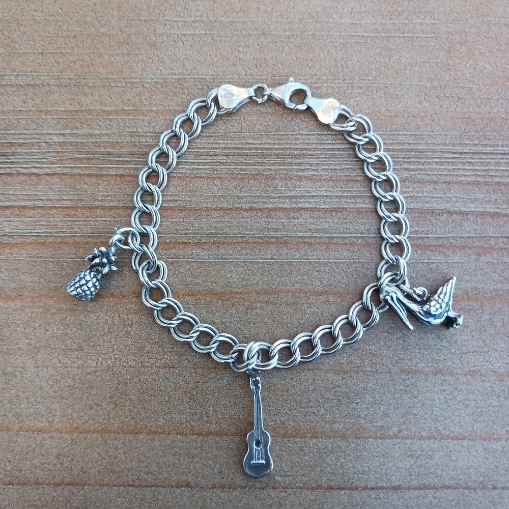 🌷 Vintage 925 Italian Sterling Silver Charm Bracelet